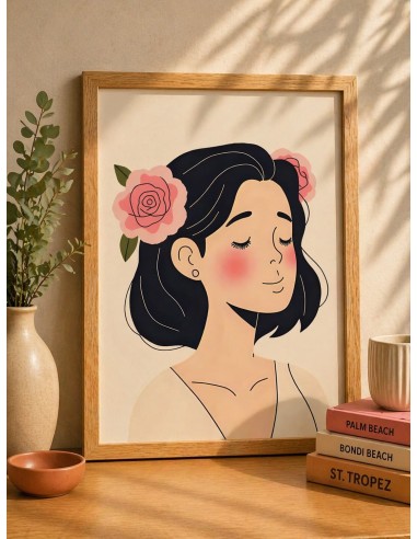 Affiche fille fleurs minimaliste 30x40 cm fabriquée en France