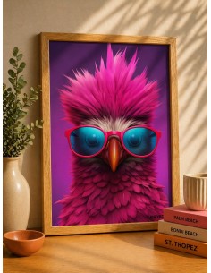 Affiche perroquet rose pop 30x40 design moderne fabriquée en France