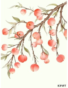 Affiche branche de pêches 30x40 illustration botanique déco naturelle France 2