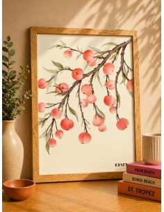 Affiche branche de pêches 30x40 illustration botanique déco naturelle France