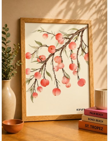 Affiche branche de pêches 30x40 illustration botanique déco naturelle France