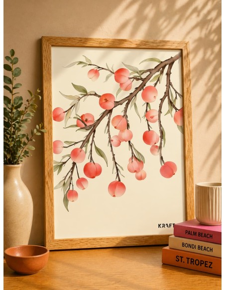 Affiche branche de pêches 30x40 illustration botanique déco naturelle France