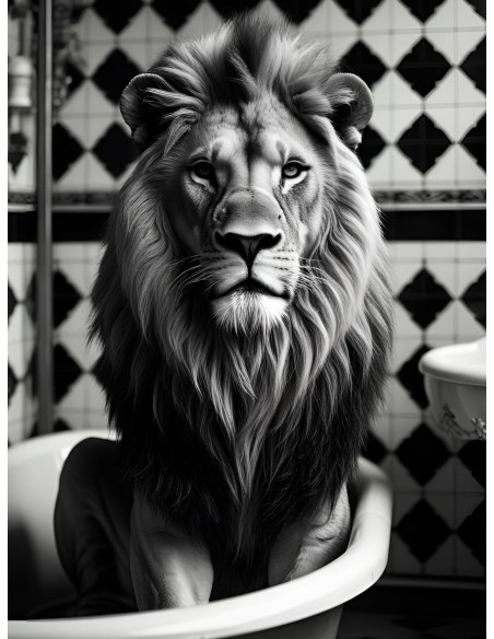 Affiche lion noir et blanc 30x40 déco murale originale fabriquée en France