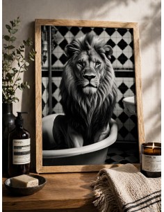 Affiche lion noir et blanc 30x40 déco murale originale fabriquée en France