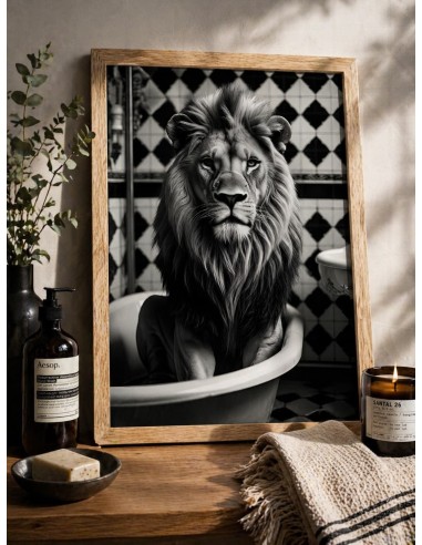 Affiche lion noir et blanc 30x40 déco murale originale fabriquée en France