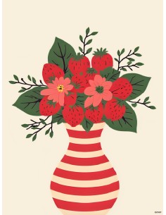 Affiche fraises fleurs vase 30x40 déco murale colorée France 2