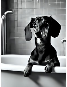 Affiche teckel noir et blanc 30x40 déco murale originale France 2