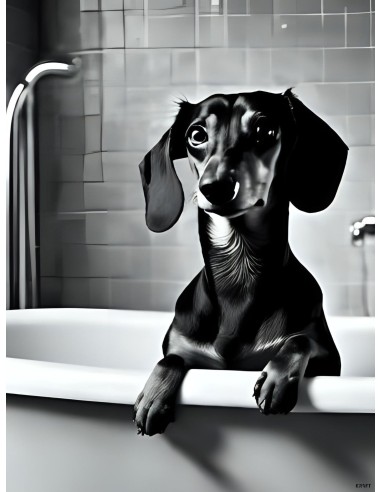 Affiche teckel noir et blanc 30x40 déco murale originale France