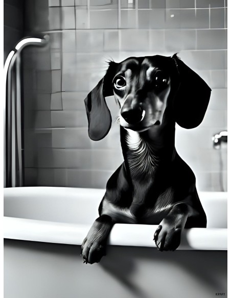 Affiche teckel noir et blanc 30x40 déco murale originale France