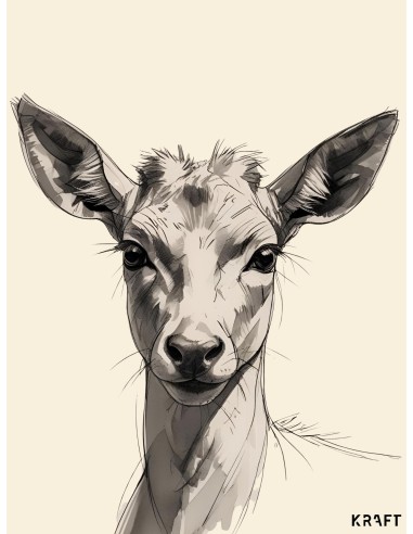 Affiche biche minimaliste noir et blanc 30x40 décoration murale