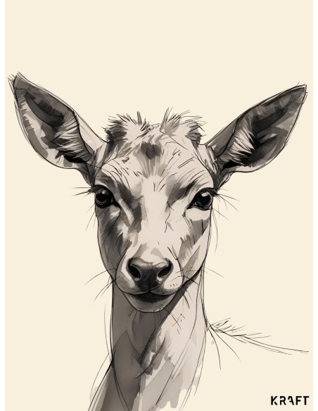 Affiche biche minimaliste noir et blanc 30x40 décoration murale