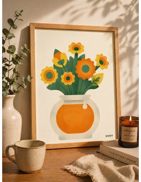 Affiche bouquet orange minimaliste 30x40 déco murale moderne