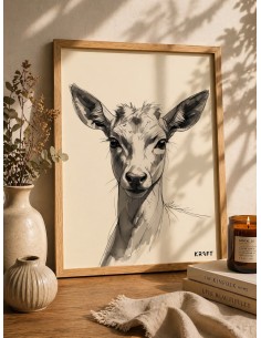 Affiche biche minimaliste noir et blanc 30x40 décoration murale