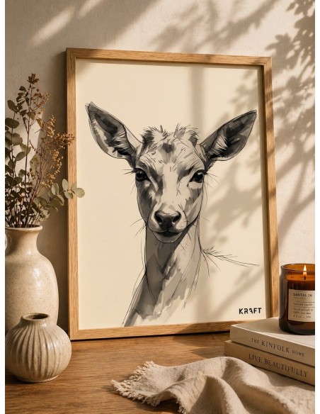 Affiche biche minimaliste noir et blanc 30x40 décoration murale