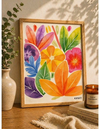 Affiche fleurs colorées moderne 30x40 déco murale pop
