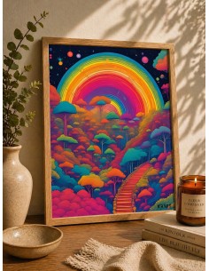 Affiche paysage arc-en-ciel artistique 30x40 déco murale
