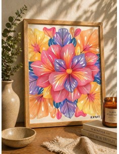 Affiche fleurs colorées moderne 30x40 déco murale florale