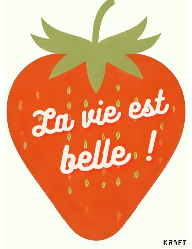 Affiche fraise La vie est belle 30x40 déco murale fun