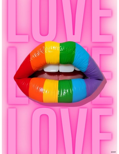 Affiche lèvres arc en ciel LOVE 30x40 déco pop art