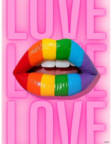 Affiche lèvres arc en ciel LOVE 30x40 déco pop art