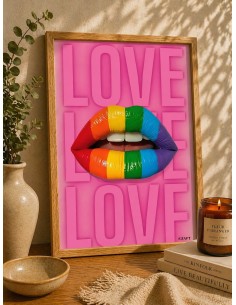 Affiche lèvres arc en ciel LOVE 30x40 déco pop art