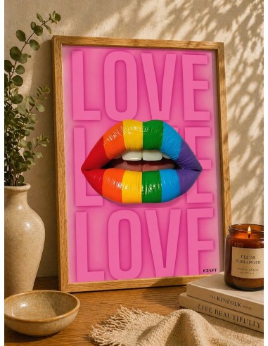 Affiche lèvres arc en ciel LOVE 30x40 déco pop art
