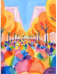 Affiche ville artistique colorée 30x40 déco murale moderne 2