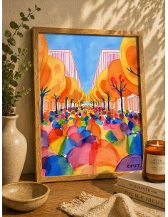 Affiche ville artistique colorée 30x40 déco murale moderne