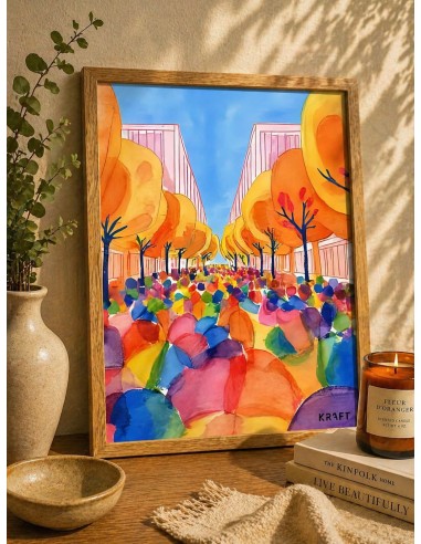 Affiche ville artistique colorée 30x40 déco murale moderne