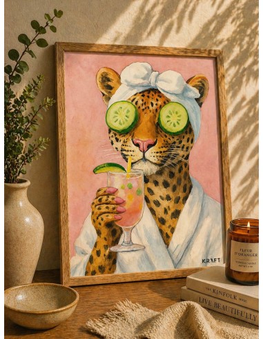Affiche léopard humour spa 30x40 déco murale fun