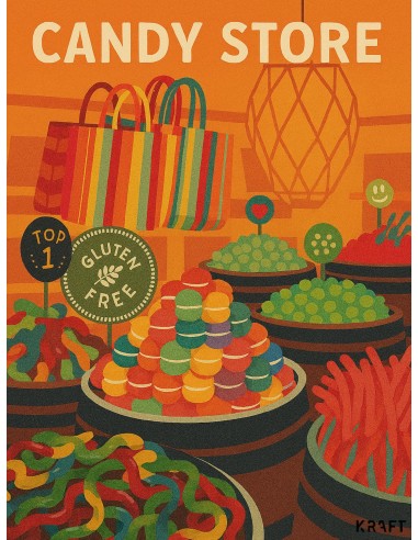 Affiche candy store rétro 30x40 déco cuisine colorée