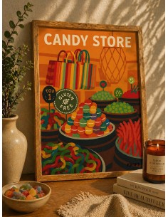Affiche candy store rétro 30x40 déco cuisine colorée