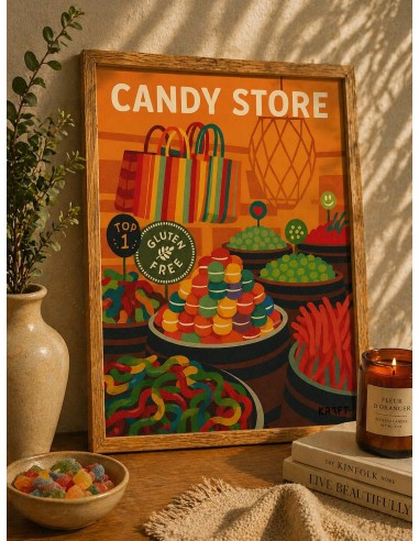 Affiche candy store rétro 30x40 déco cuisine colorée