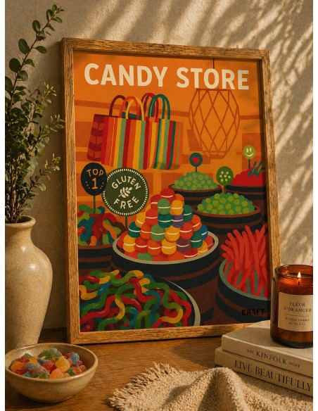Affiche candy store rétro 30x40 déco cuisine colorée