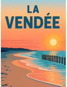 Affiche Vendée plage déco bord de mer coucher soleil 30x40 2