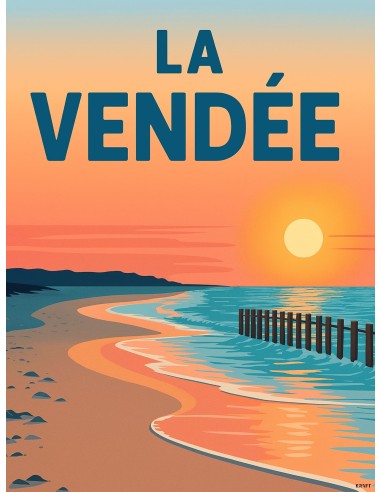 Affiche Vendée plage déco bord de mer coucher soleil 30x40