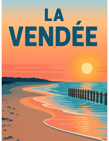Affiche Vendée plage déco bord de mer coucher soleil 30x40