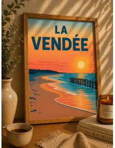 Affiche Vendée plage déco bord de mer coucher soleil 30x40