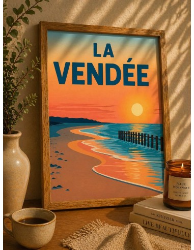Affiche Vendée plage déco bord de mer coucher soleil 30x40