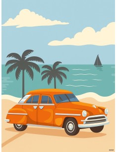 Affiche vacances vintage voiture déco bord de mer 30x40 2