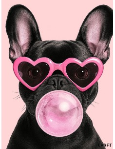 Affiche bouledogue pop lunettes coeur chewing gum deco fun 30x40 2