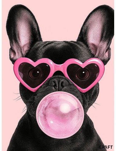 Affiche bouledogue pop lunettes coeur chewing gum deco fun 30x40
