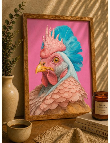 Affiche coq pop design artistique deco murale moderne 30x40