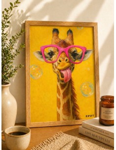 Affiche girafe fun lunettes roses deco murale originale 30x40