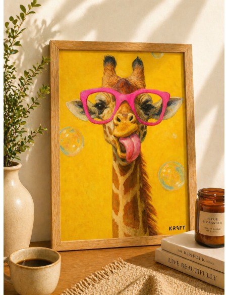 Affiche girafe fun lunettes roses deco murale originale 30x40