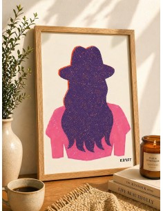 Affiche femme silhouette moderne violet rose deco murale 30x40