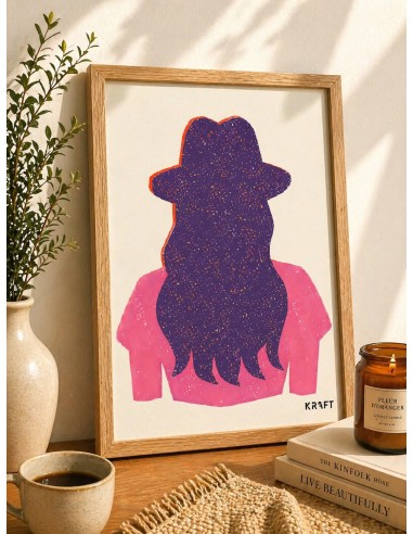 Affiche femme silhouette moderne violet rose deco murale 30x40