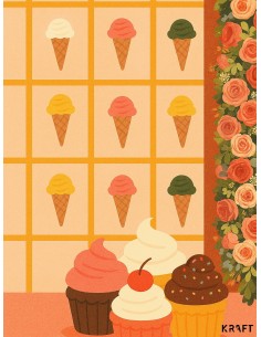 Affiche glace cupcake vintage deco cuisine gourmande 30x40 2