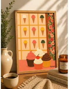 Affiche glace cupcake vintage deco cuisine gourmande 30x40