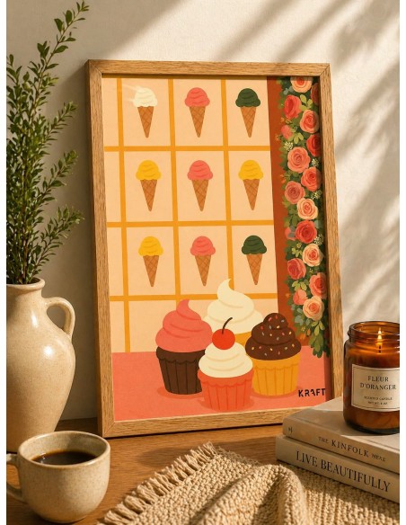 Affiche glace cupcake vintage deco cuisine gourmande 30x40